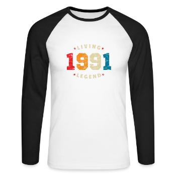 1991 anniversaire rétro légende vivante - T-shirt baseball manches longues Homme - blanc/noir - Devant - Nik (191cm)
