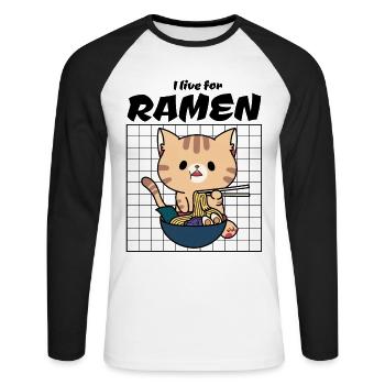 Cat Eating the Japanese Noodle Soup Ramen - Unisex Long Sleeve Baseball T-Shirt - white/black - Front - Nik (191cm)