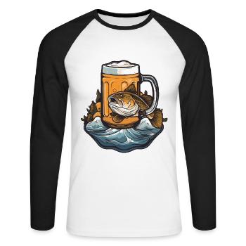Bière de pêche - T-shirt baseball manches longues Homme - blanc/noir - Devant - Nik (191cm)