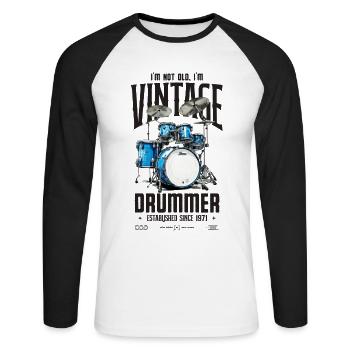 Ich bin nicht alt, ich bin ein Vintage-Schlagzeuger aus dem Jahr 1971 - Unisex Baseballshirt langarm - Weiß/Schwarz - Vorne - Nik (191cm)