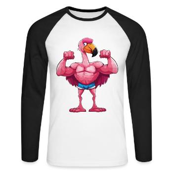 Flamingo Muscles, Fitness, Bodybuilding, Weight Training - Unisex Long Sleeve Baseball T-Shirt - white/black - Front - Nik (191cm)