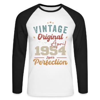 Vintage né en avril 1954 cadeau d’anniversaire - T-shirt baseball manches longues Homme - blanc/noir - Devant - Nik (191cm)