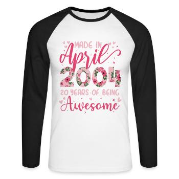 April 2004 Geschenk zum 20-jährigen Jubiläum für Mädchen - Unisex Baseballshirt langarm - Weiß/Schwarz - Vorne - Nik (191cm)