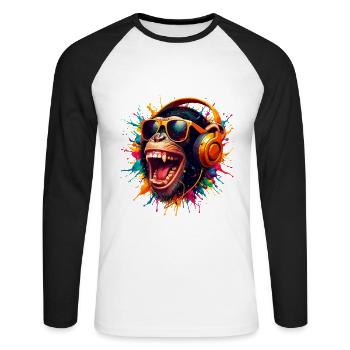 DJ Monkey Affe Party Schimpanse Kopfhörer lustig - Unisex Baseballshirt langarm - Weiß/Schwarz - Vorne - Nik (191cm)