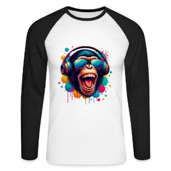DJ Monkey Chimpanzee Music Headphones Monkey Cool - Unisex Long Sleeve Baseball T-Shirt - white/black - Front - Nik (191cm)