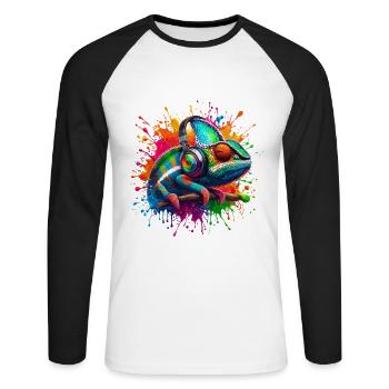 Caméléon Fête Casque Musique Exotique Exotique Amusant - T-shirt baseball manches longues Homme - blanc/noir - Devant - Nik (191cm)