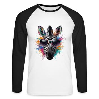 Zebra Sonnenbrille Afrika Humor Party lustig bunt - Unisex Baseballshirt langarm - Weiß/Schwarz - Vorne - Nik (191cm)