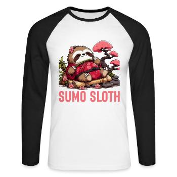 Paresseux de sumo - T-shirt baseball manches longues Homme - blanc/noir - Devant - Nik (191cm)