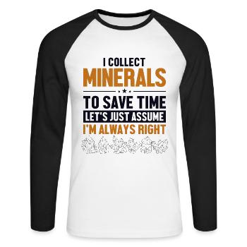 Minéraux Supposons que j’aie raison Géologue Minéral - T-shirt baseball manches longues Homme - blanc/noir - Devant - Nik (191cm)
