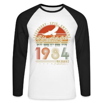 Legendary 1984 Vintage Vintage Birthday Gift - Unisex Long Sleeve Baseball T-Shirt - white/black - Front - Nik (191cm)