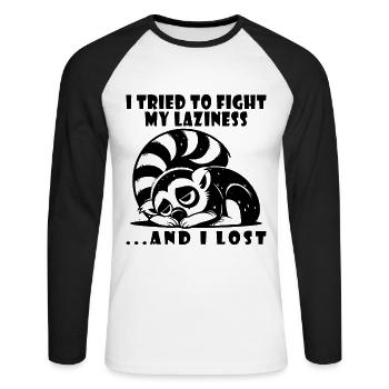Lazy Lemur Lazy Tired Relaxed - Unisex Long Sleeve Baseball T-Shirt - white/black - Front - Nik (191cm)