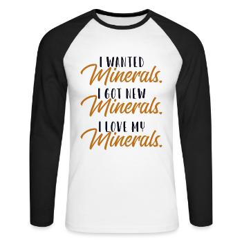Minéraux Amour Géologue Pierre Collectionneur Minéral - T-shirt baseball manches longues Homme - blanc/noir - Devant - Nik (191cm)