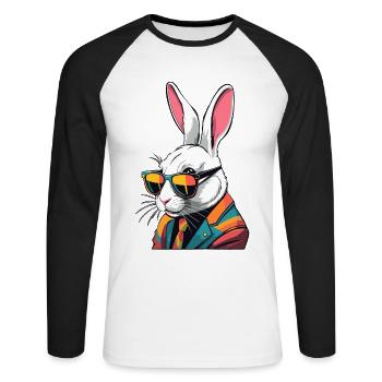 Ikonischer Papa Hase Osterhasen Streetwear Vater - Unisex Baseballshirt langarm - Weiß/Schwarz - Vorne - Nik (191cm)