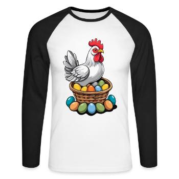 Easter Chicken Colorful Cute Funny Easter Eggs Nest - Unisex Long Sleeve Baseball T-Shirt - white/black - Front - Nik (191cm)