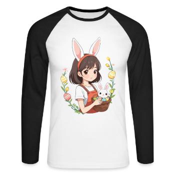 Anime Easter Kawaii Easter Bunny Manga Girl Otaku - Unisex Long Sleeve Baseball T-Shirt - white/black - Front - Nik (191cm)