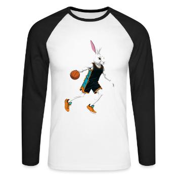 Basketballspieler Osterhase Lustig Streetwear - Unisex Baseballshirt langarm - Weiß/Schwarz - Vorne - Nik (191cm)