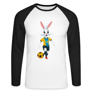 Lapin de Pâques Joueur de Football Design de Football de Pâques - T-shirt baseball manches longues Homme - blanc/noir - Devant - Nik (191cm)