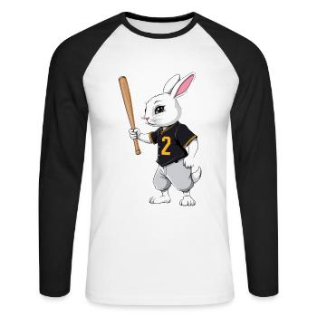 Baseballspieler Osterhase Streetwear Style - Unisex Baseballshirt langarm - Weiß/Schwarz - Vorne - Nik (191cm)