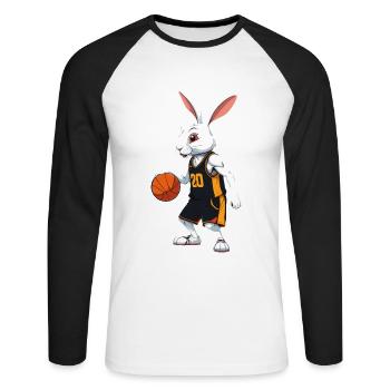 Basketballspieler Osterhase Lustig Streetwear - Unisex Baseballshirt langarm - Weiß/Schwarz - Vorne - Nik (191cm)