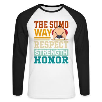 La voie du sumo : respect, force, honneur, - T-shirt baseball manches longues Homme - blanc/noir - Devant - Nik (191cm)