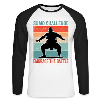 Sumo Challenge embrace the battle - Unisex Long Sleeve Baseball T-Shirt - white/black - Front - Nik (191cm)