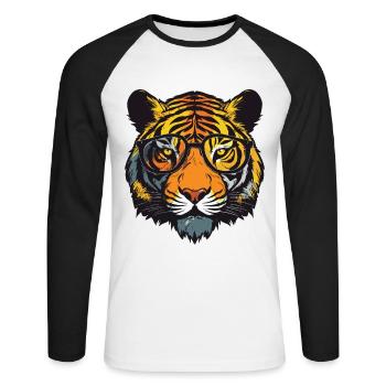 Tiger Kopf Porträt Cool - Unisex Baseballshirt langarm - Weiß/Schwarz - Vorne - Nik (191cm)