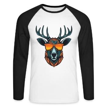 Deer Head Portrait Cool - Unisex Long Sleeve Baseball T-Shirt - white/black - Front - Nik (191cm)