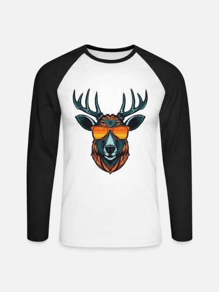 Deer Head Portrait Cool - Unisex Long Sleeve Baseball T-Shirt - white/black