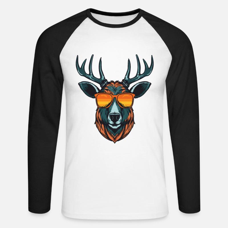 Deer Head Portrait Cool - Unisex Long Sleeve Baseball T-Shirt - white/black