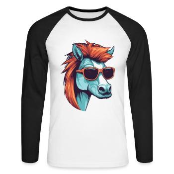 Pferd Kopf Porträt Cool - Unisex Baseballshirt langarm - Weiß/Schwarz - Vorne - Nik (191cm)