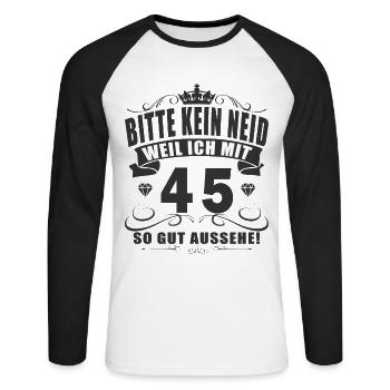 45 Geburtstag 45 Jahre Mann 45 jahre legende 45 - Unisex Baseballshirt langarm - Weiß/Schwarz - Vorne - Nik (191cm)
