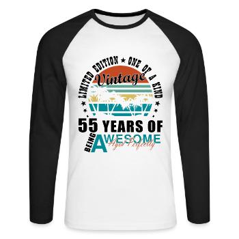 55e anniversaire 55 ans en disant - T-shirt baseball manches longues Homme - blanc/noir - Devant - Nik (191cm)