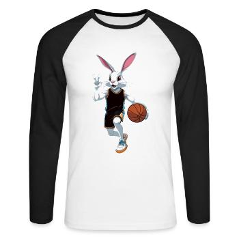 Basketballspieler Osterhase Lustig Streetwear - Unisex Baseballshirt langarm - Weiß/Schwarz - Vorne - Nik (191cm)