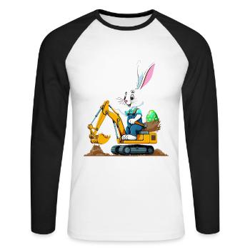 Lapin de Pâques Excavatrice Conducteur Oeufs De Pâques Drôle - T-shirt baseball manches longues Homme - blanc/noir - Devant - Nik (191cm)