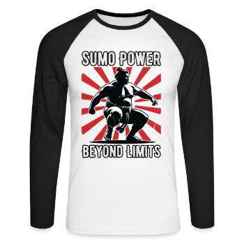 Sumo-Kraft jenseits der Grenzen - Unisex Baseballshirt langarm - Weiß/Schwarz - Vorne - Nik (191cm)