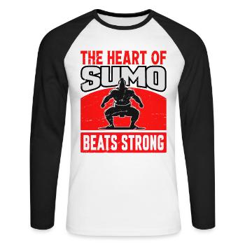Das Herz des Sumo schlägt kräftig - Unisex Baseballshirt langarm - Weiß/Schwarz - Vorne - Nik (191cm)