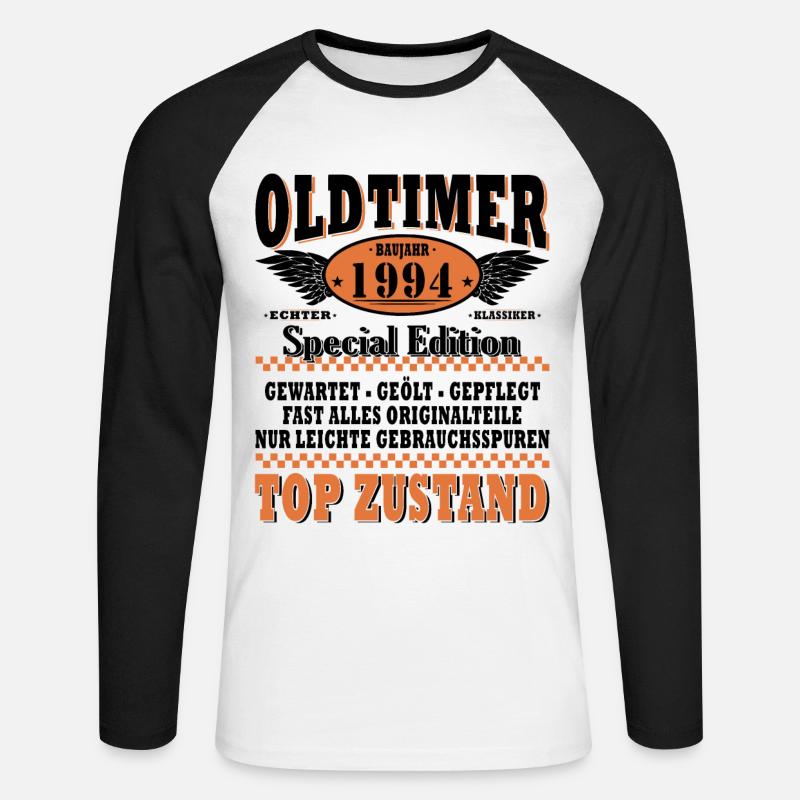 Oldtimer 1994 - Unisex Baseballshirt langarm - Weiß/Schwarz