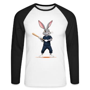 Baseballspieler Osterhase Lustiges Ostern - Unisex Baseballshirt langarm - Weiß/Schwarz - Vorne - Nik (191cm)