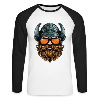 Wikinger Kopf Party Krieger - Unisex Baseballshirt langarm - Weiß/Schwarz - Vorne - Nik (191cm)