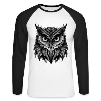Owl Animal Head - Unisex Long Sleeve Baseball T-Shirt - white/black - Front - Nik (191cm)