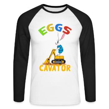 Drôle Pâques Dire Pâques Lapin Excavatrice Conducteur - T-shirt baseball manches longues Homme - blanc/noir - Devant - Nik (191cm)