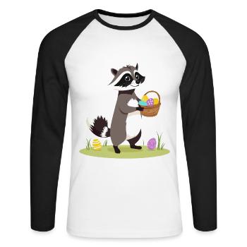 Funny Raccoon Costume Cute Easter Eggs - Unisex Long Sleeve Baseball T-Shirt - white/black - Front - Nik (191cm)