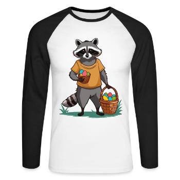 Lustiges Waschbären Kostüm Niedliches Ostereier - Unisex Baseballshirt langarm - Weiß/Schwarz - Vorne - Nik (191cm)