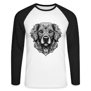 Portrait de chien Golden Retriever - T-shirt baseball manches longues Homme - blanc/noir - Devant - Nik (191cm)