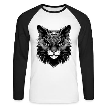 Cat Animal Head - Unisex Long Sleeve Baseball T-Shirt - white/black - Front - Nik (191cm)