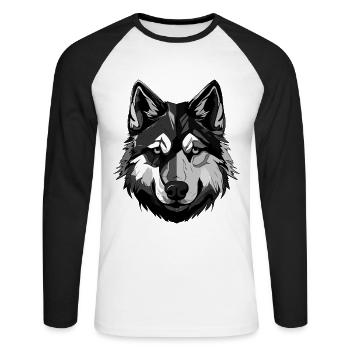 Tête d’animal de chien husky - T-shirt baseball manches longues Homme - blanc/noir - Devant - Nik (191cm)