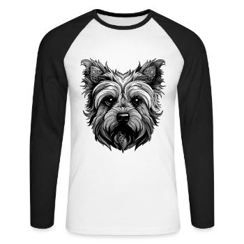 Yorkshire Terrier Hund Porträt - Unisex Baseballshirt langarm - Weiß/Schwarz - Vorne - Nik (191cm)