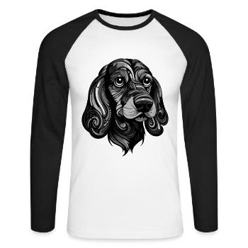 Teckel Chien Portrait Teckel - T-shirt baseball manches longues Homme - blanc/noir - Devant - Nik (191cm)