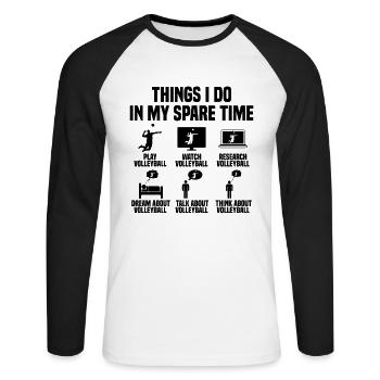 Ce que je fais pendant mon temps libre : Volleyball - T-shirt baseball manches longues Homme - blanc/noir - Devant - Nik (191cm)