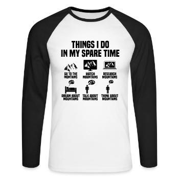 Dinge die ich in meiner Freizeit mache Berge - Unisex Baseballshirt langarm - Weiß/Schwarz - Vorne - Nik (191cm)